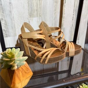 Blowfish Tan Strappy Wedge Sandals